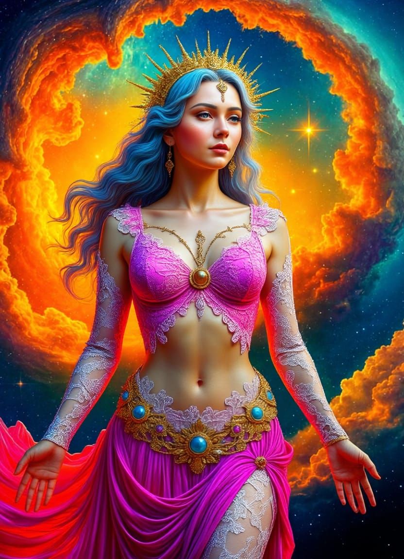 Ethereal Goddess Amidst Cosmic Nebulas