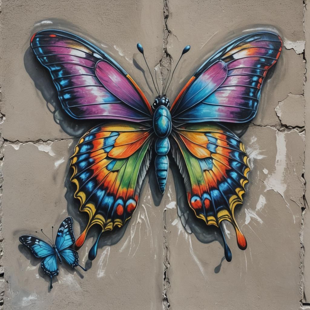 Detailed Chalk Art: Colorful Butterfly on House