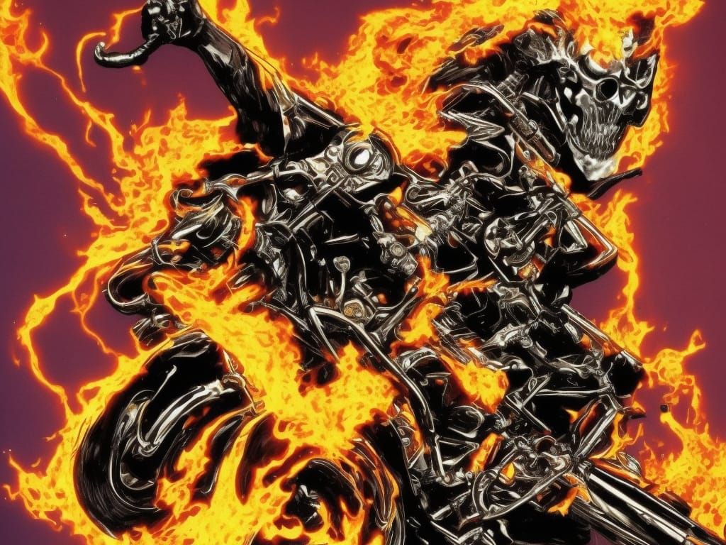 Ghost Rider on a Fiery Motorcycle