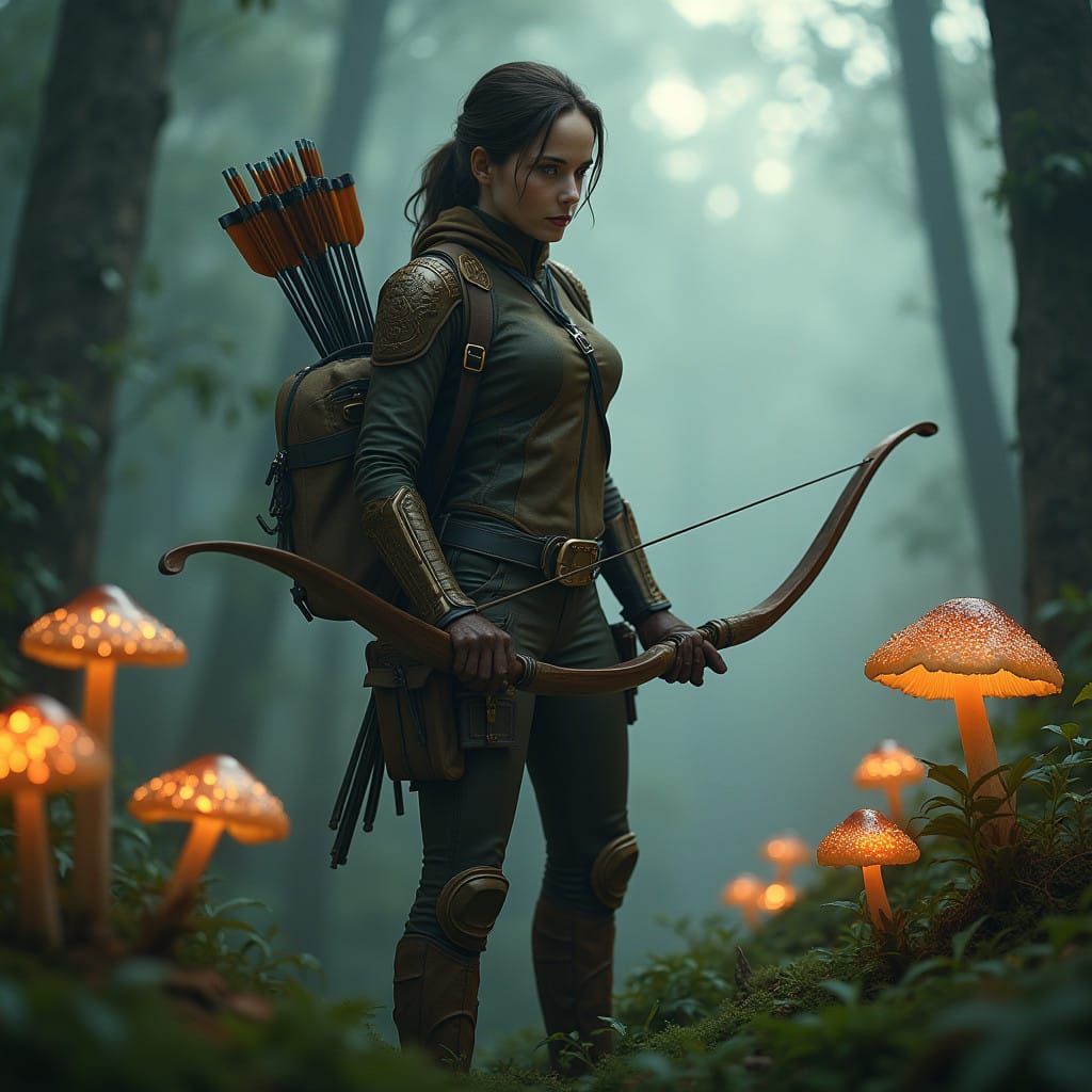 Hyperreal Fantasy Warrior Stands Tall in Enchanted Forest