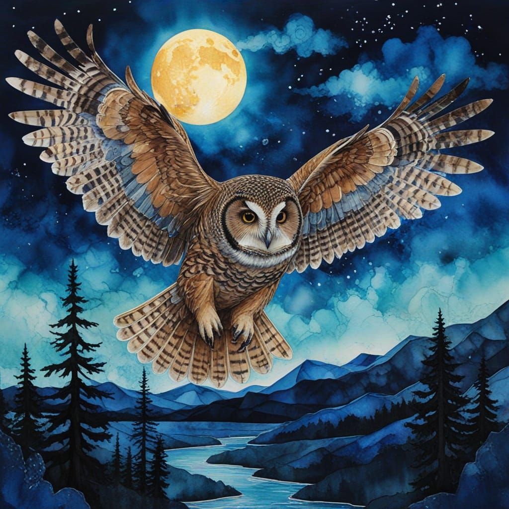 Majestic Owl Soars Against a Celestial Canvas