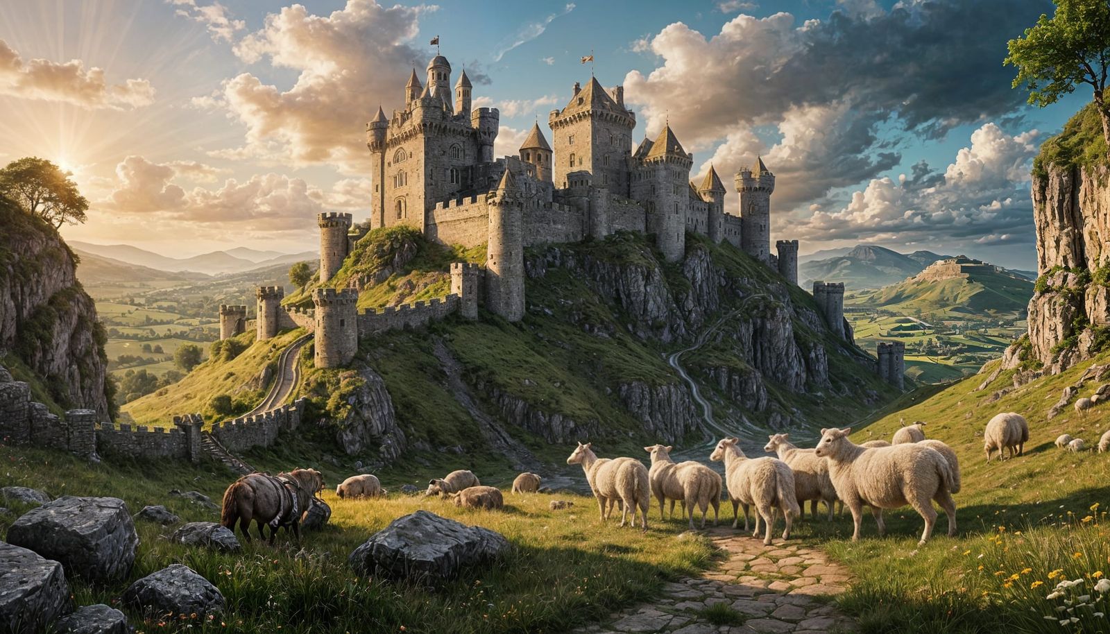 Medieval Castle with TARDIS in Splash Art Style