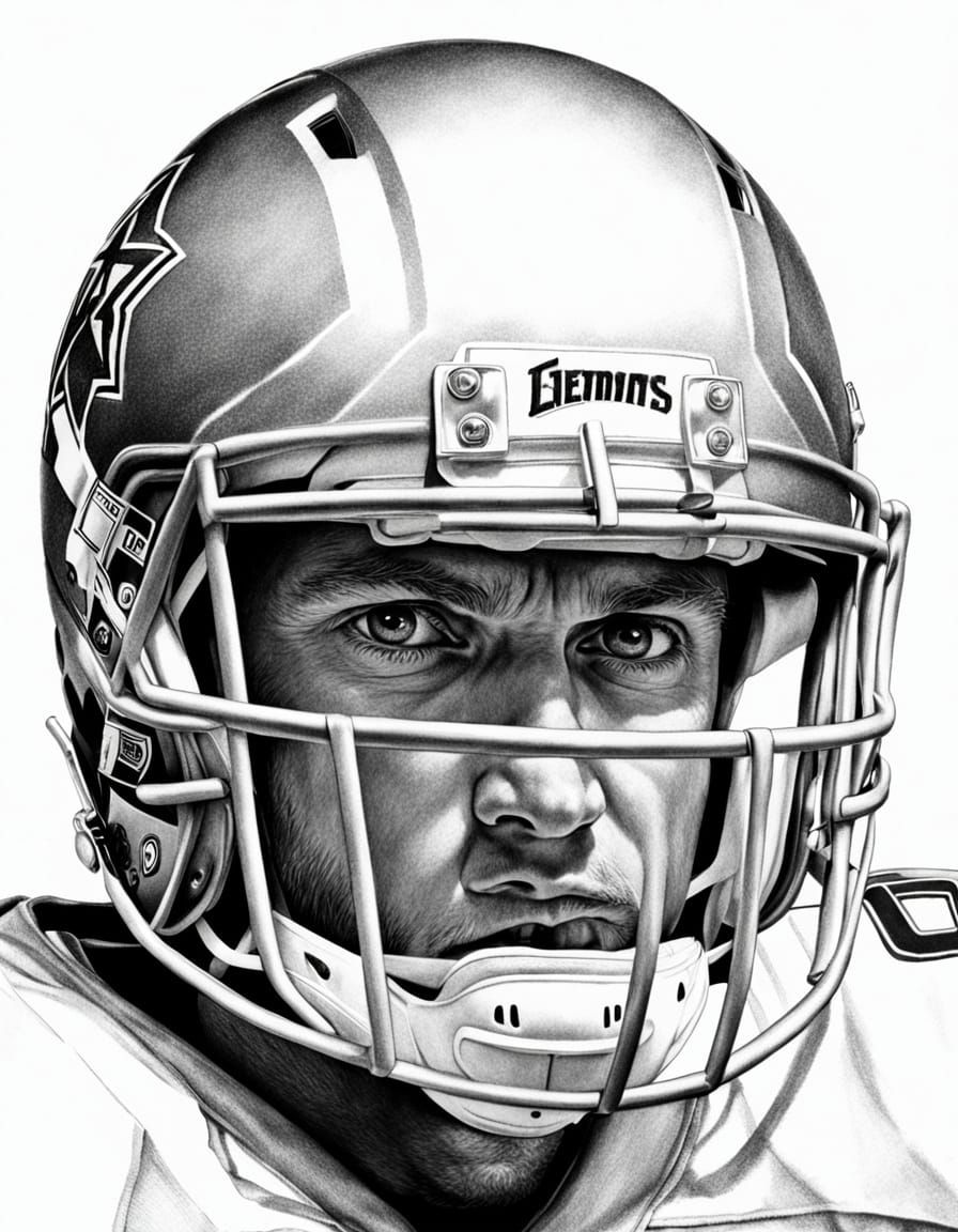 Intense Football Player Portrait in Pencil Drawing Style