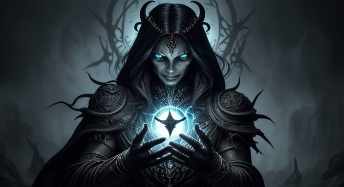 Glowing Ebon Orb in Dark Fantasy Scene