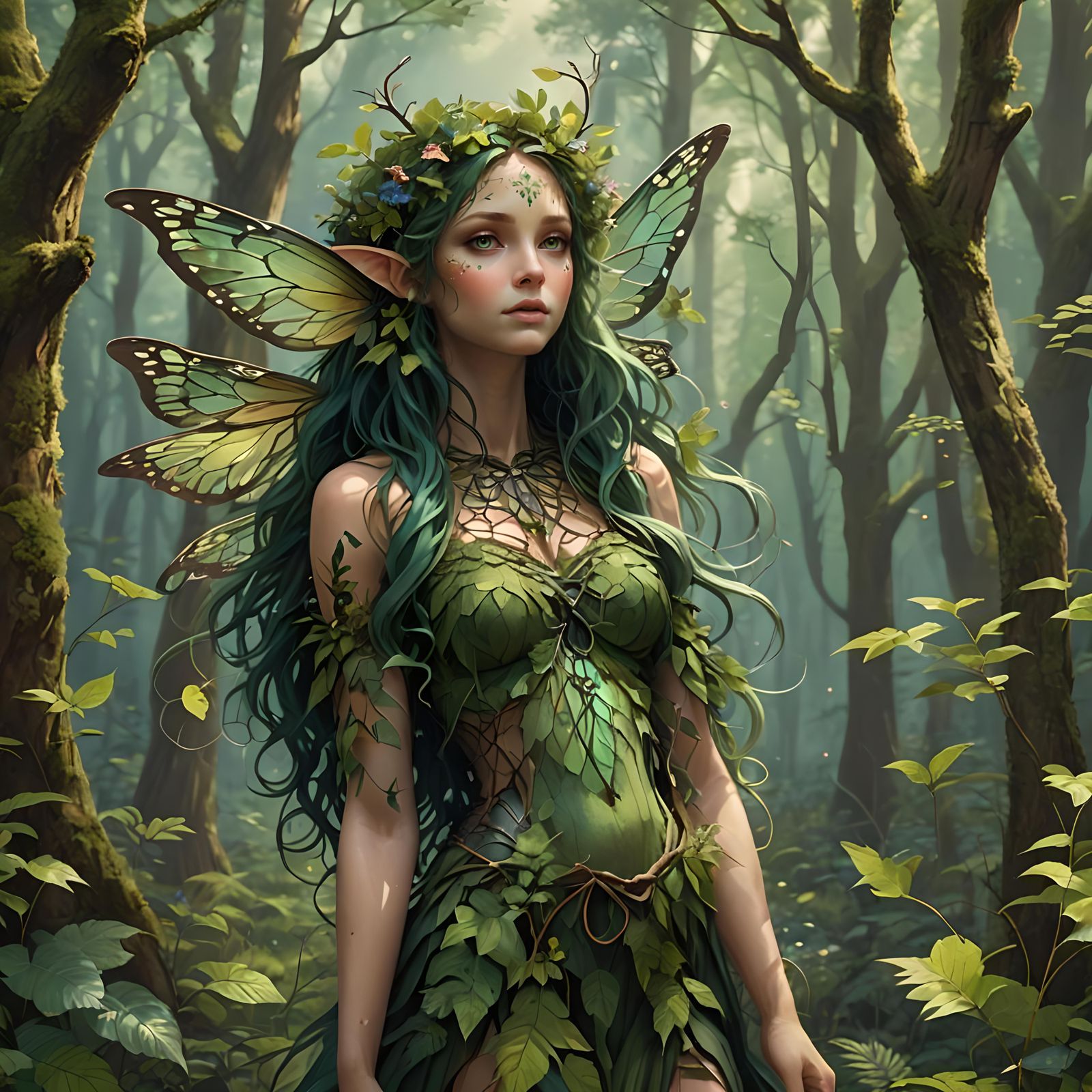 Enchanting Forest Nymph in Woodland Setting