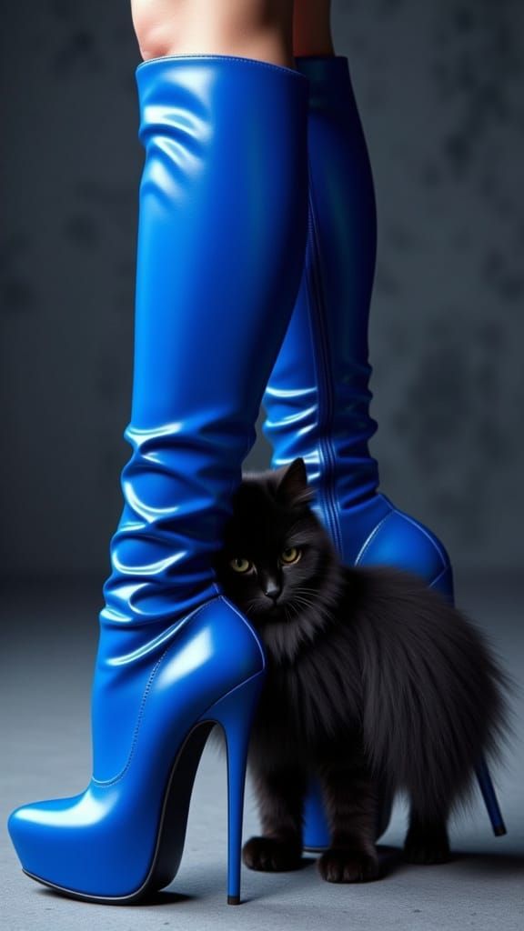 Ballet Dancer in Blue Patent Leather with Fluffy Kitty