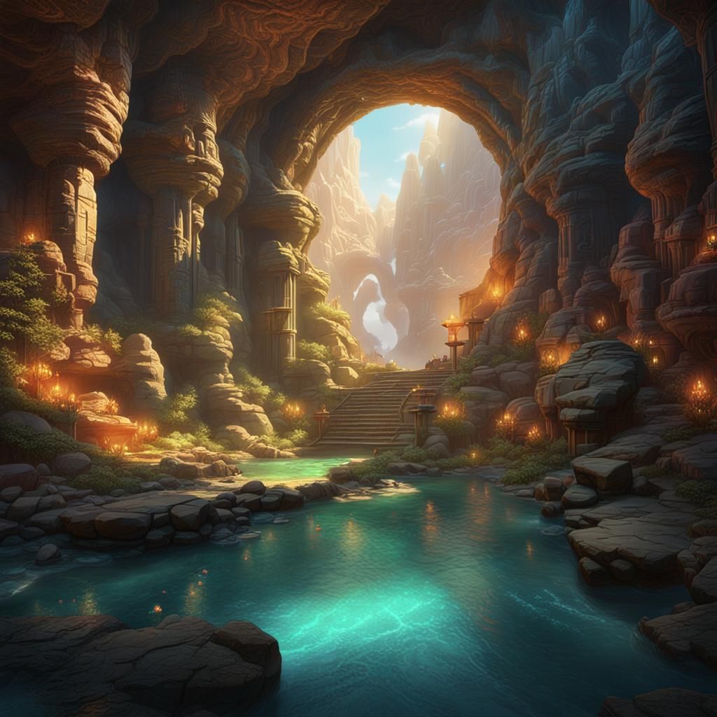 Echo Bay Caverns: Fantasy Concept Art in 8k