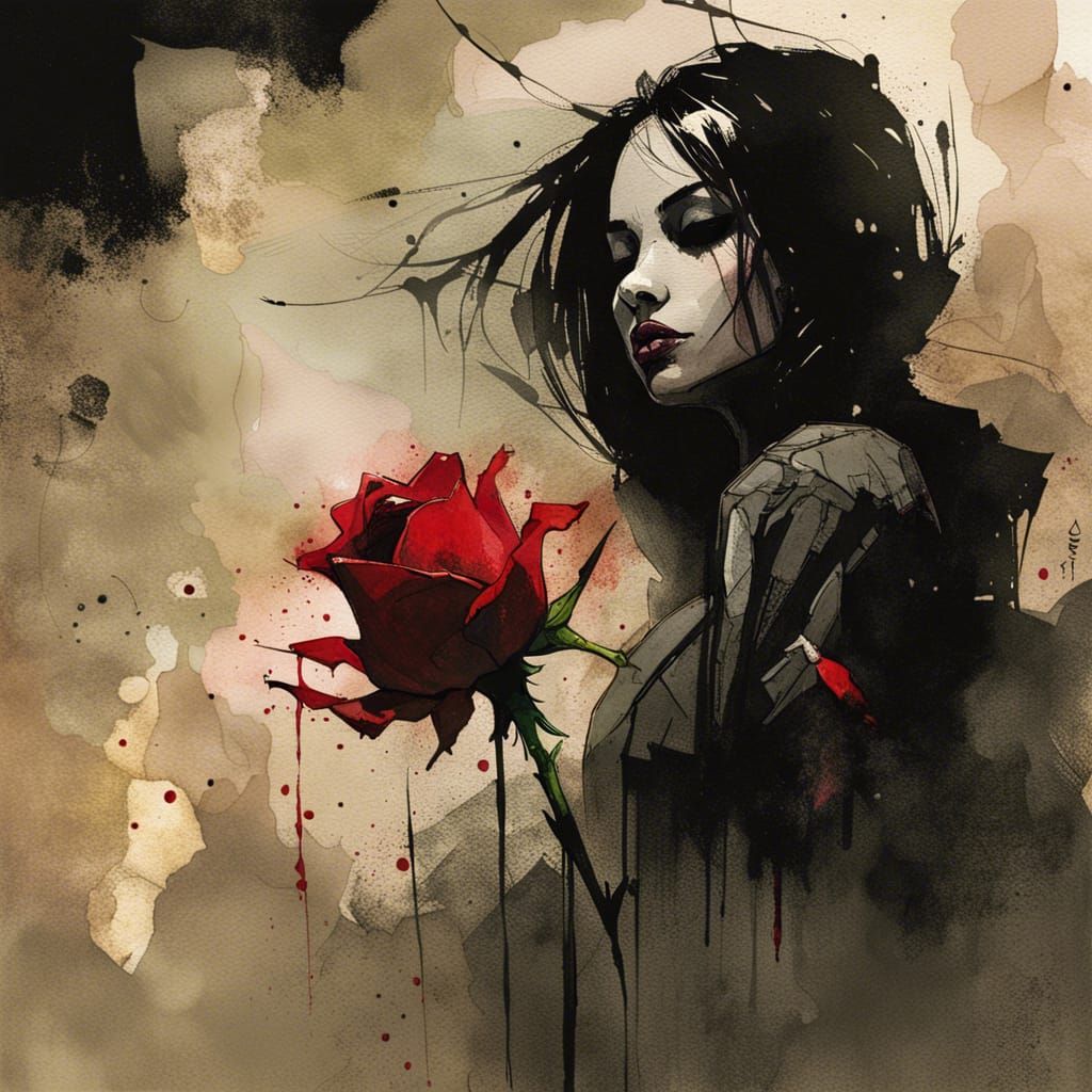 Dramatic Rose Bud in Dark Splash Art Style