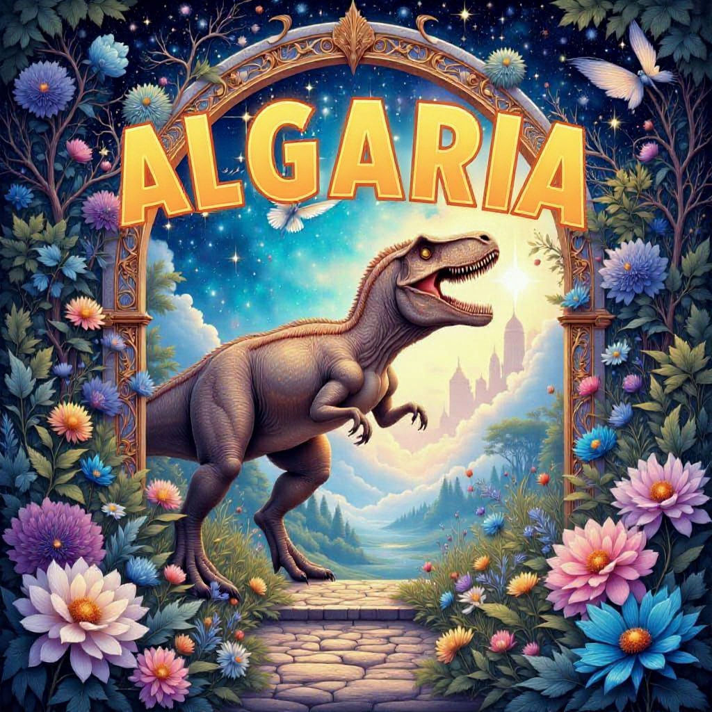 T-Rex in Dreamcore Folk Art Nouveau Scene