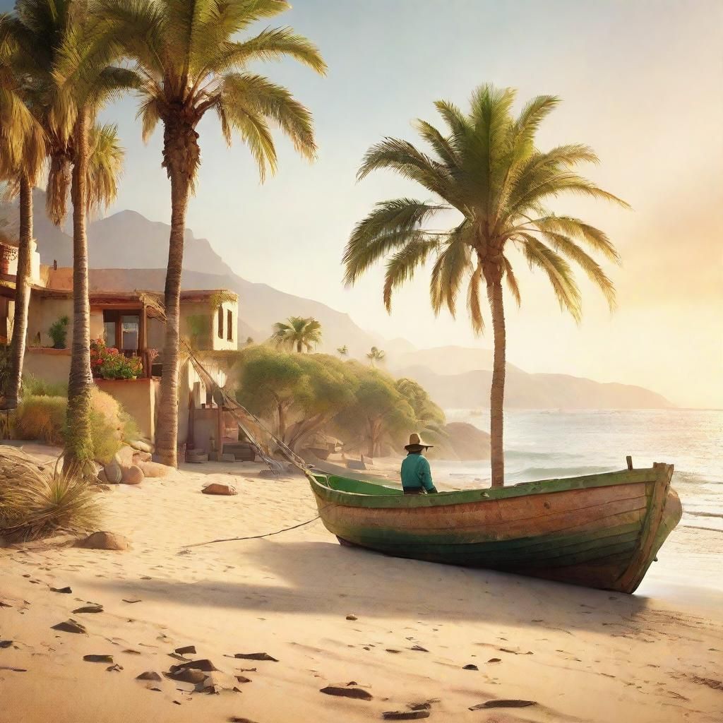 Baja Fisherman's Tranquil Beach Landing: A Digital Matte Pai...