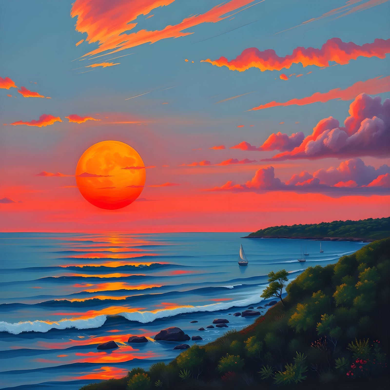 Epic Blood Moon Rises over Martha's Vineyard at Dusk in Impr...