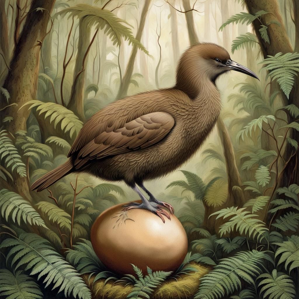 Charming Kiwi Bird on Oversized Egg