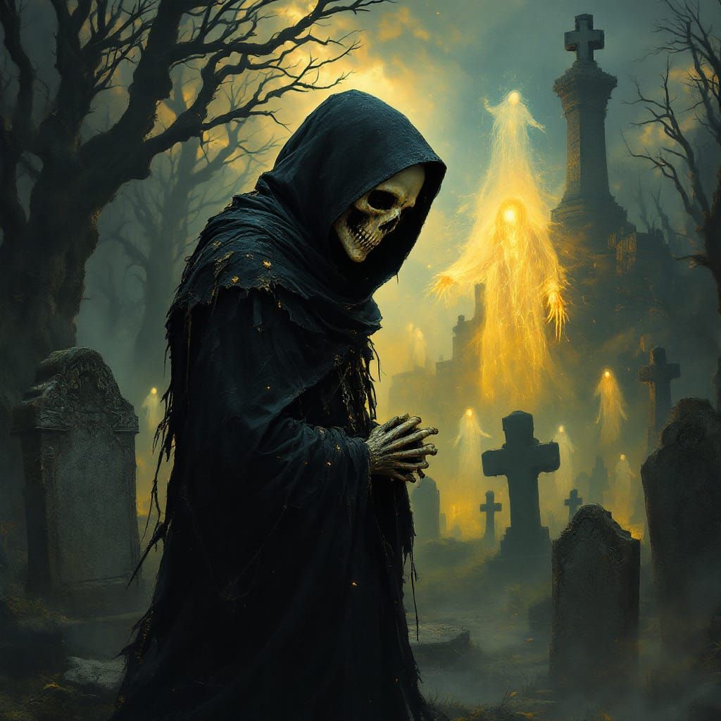 Ethereal Souls Ascend in Cemetery Art