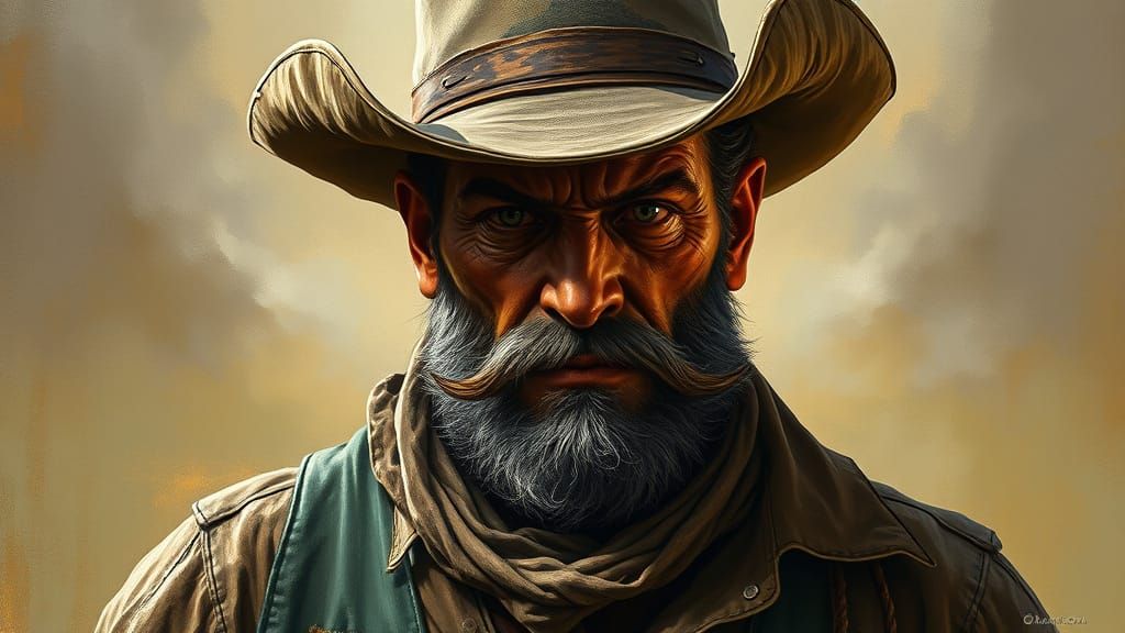 Rugged 19th-Century American Folklore Figure in Earthy Tones