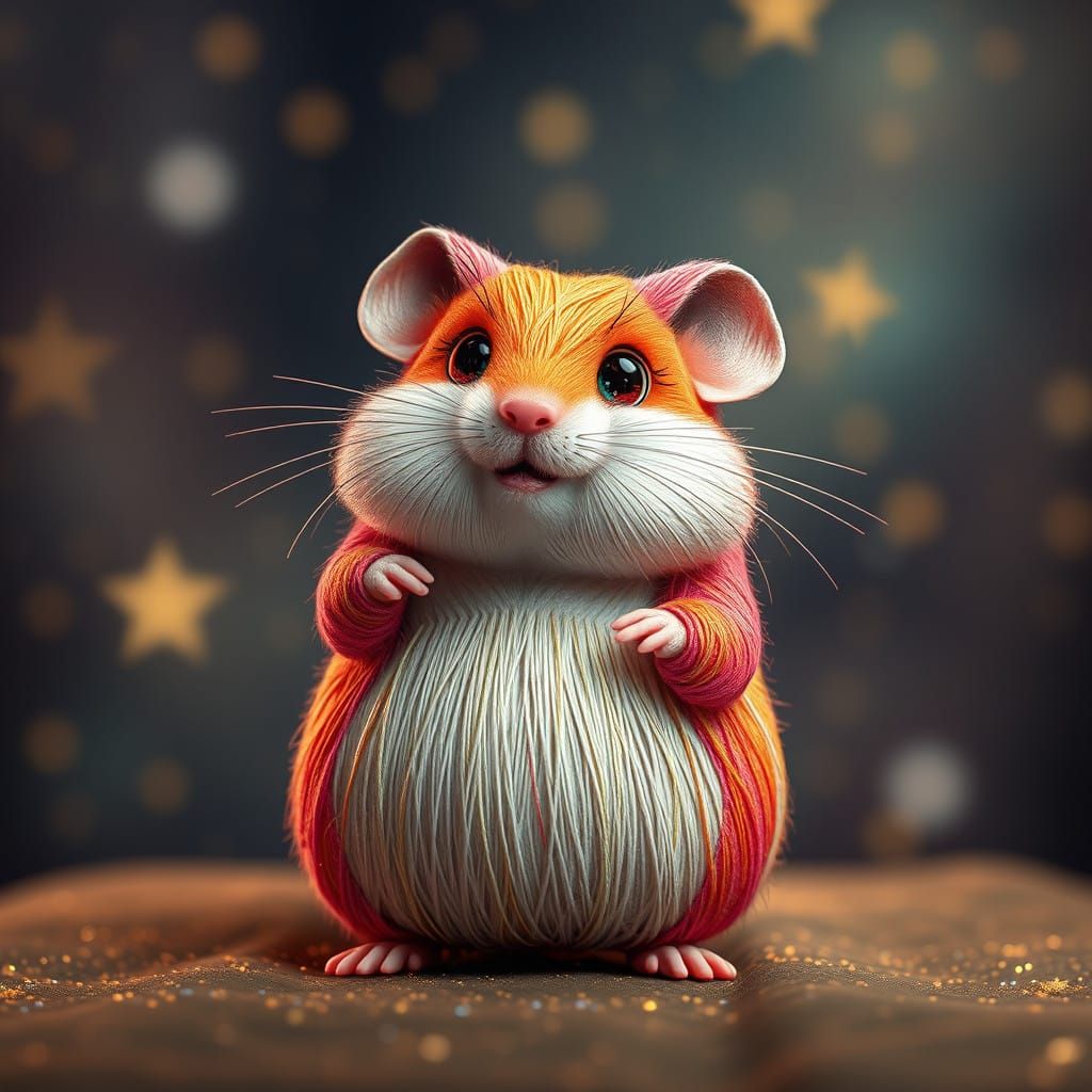 Vibrant Thread Hamster Against Dreamy Starry Background