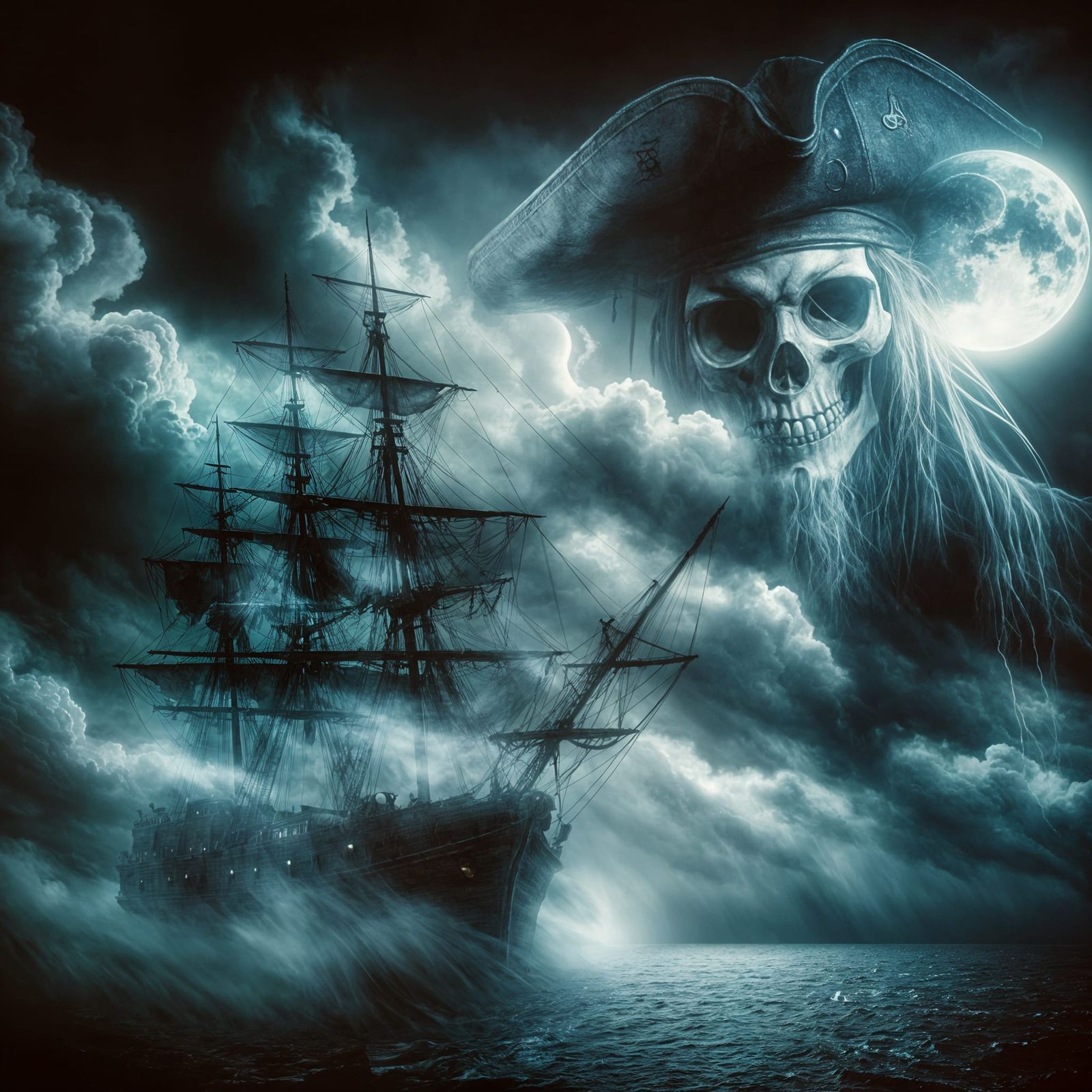 Surreal Nocturnal Pirate Ship Battles Ghostly Storm