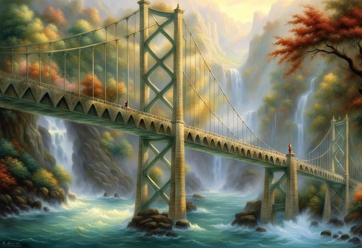 Ancient Bridge with Greek Sea, Hyperdetailed Fantasy Art