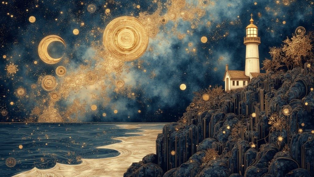 Lighthouse Line Art in Textile Style