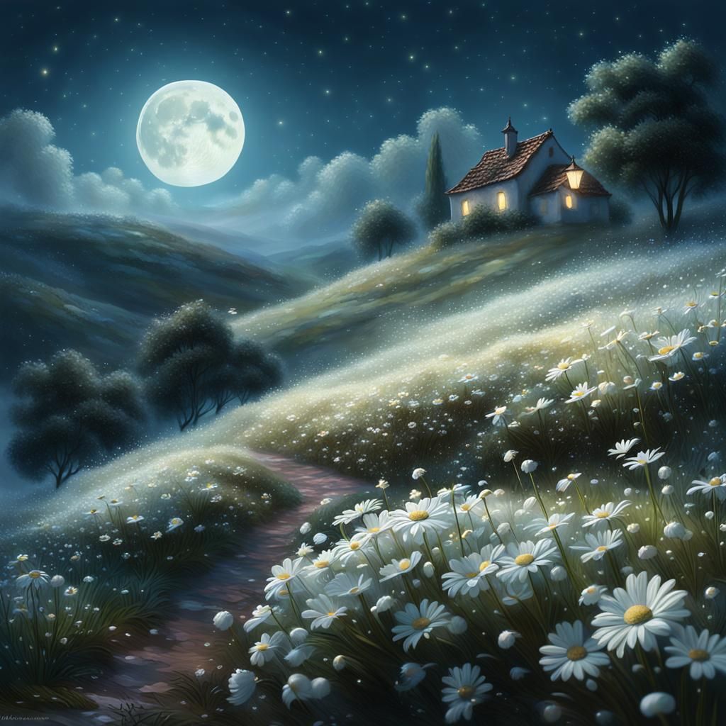 Moonlit Daisy Hill in Rococo Style