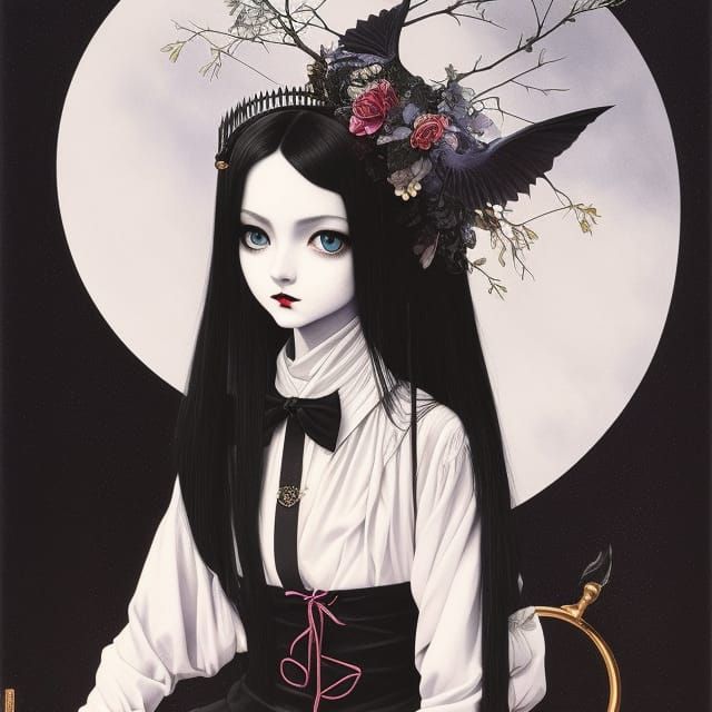 Wednesday Addams Portrait in Gothic Noir Style