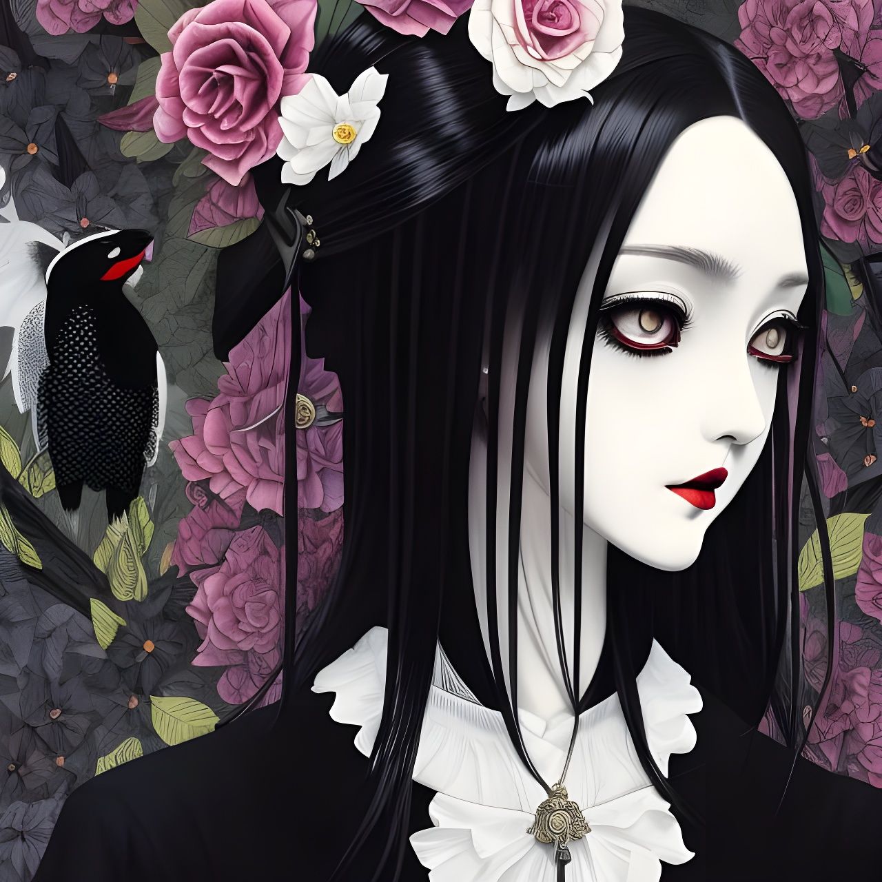 Wednesday Addams Portrait in Gothic Noir Style