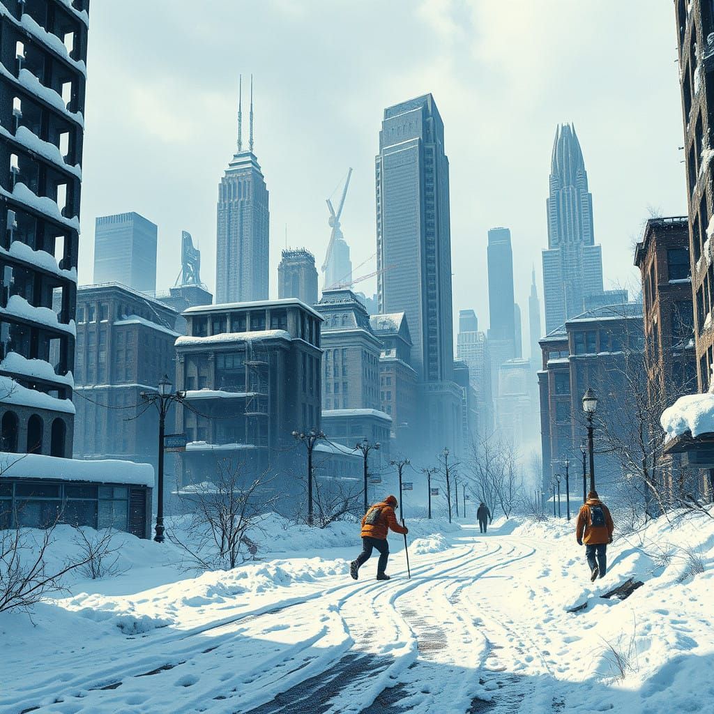 Cyberpunk Cityscape in Winter Ruin