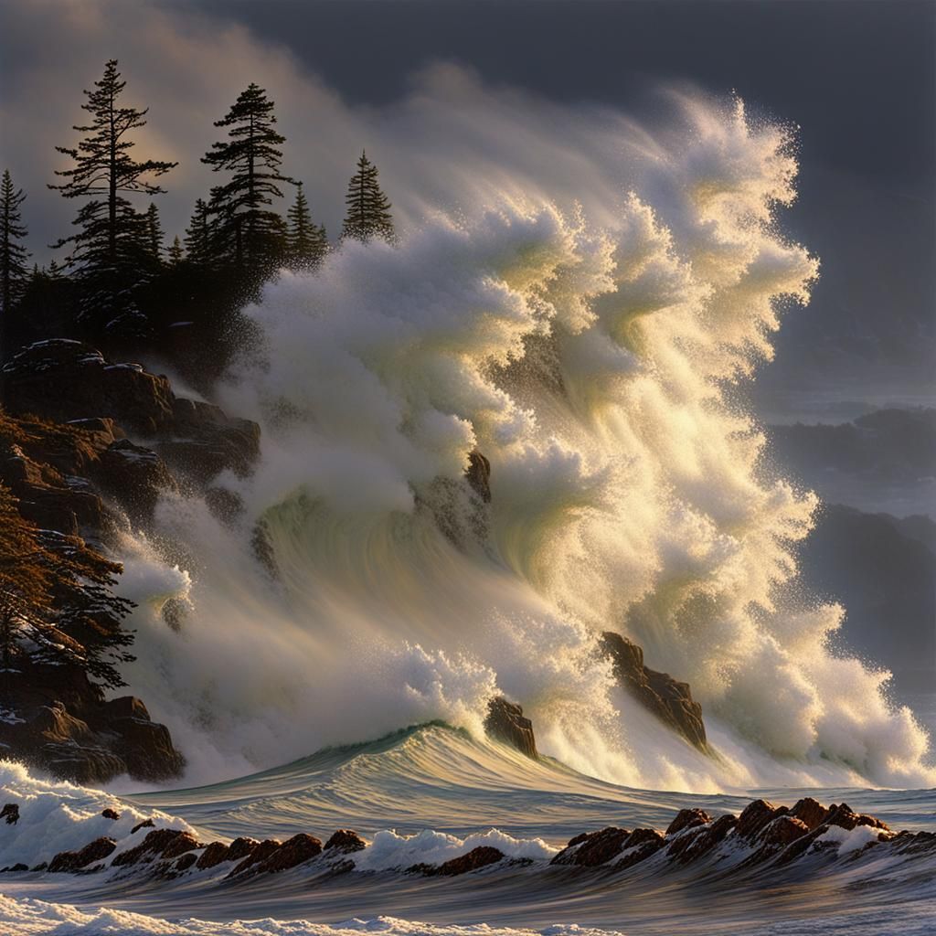 Winter Waves at the Cape in Luminist Style