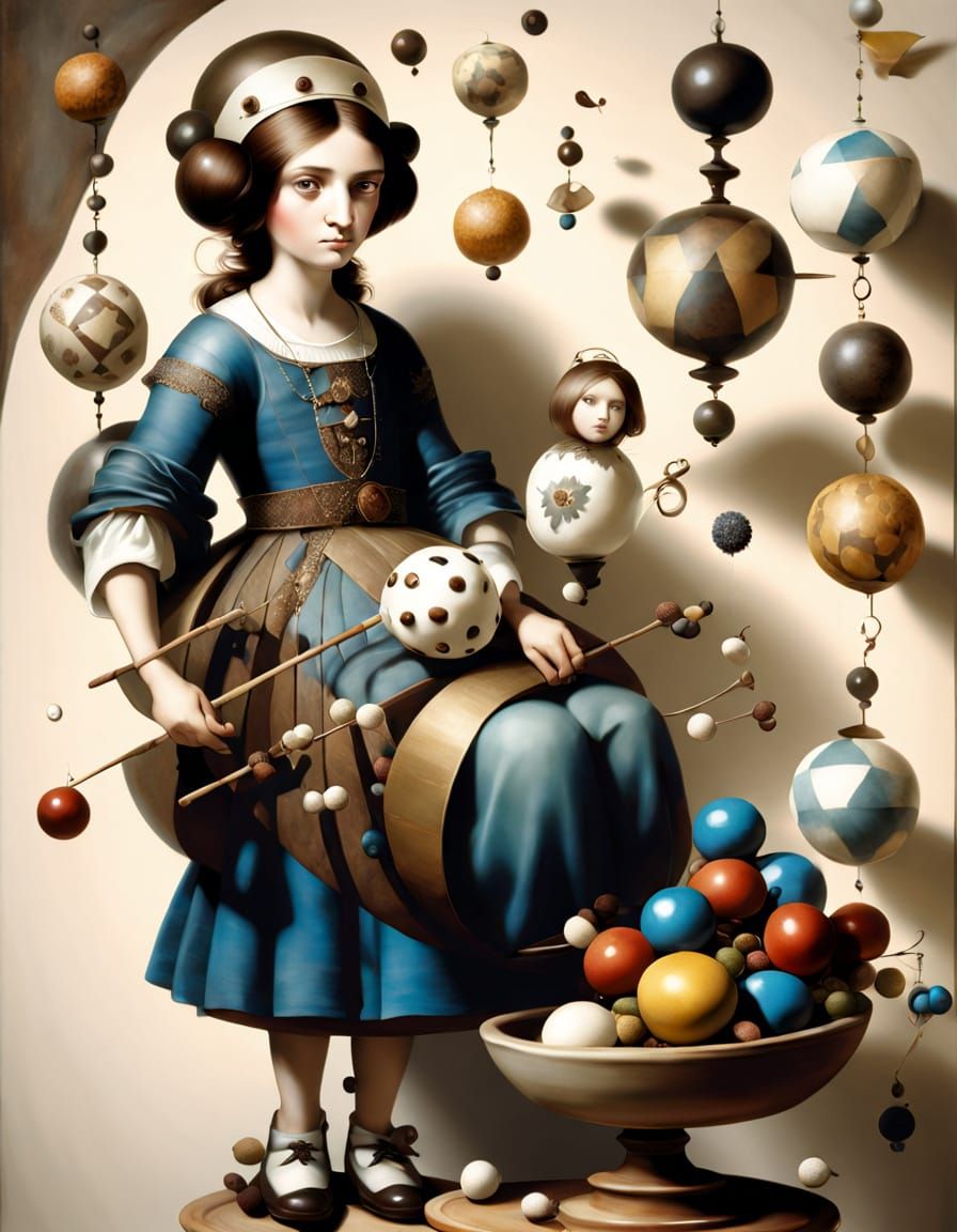 Cubist Pottery and Sweets in Grisaille Digital Painting