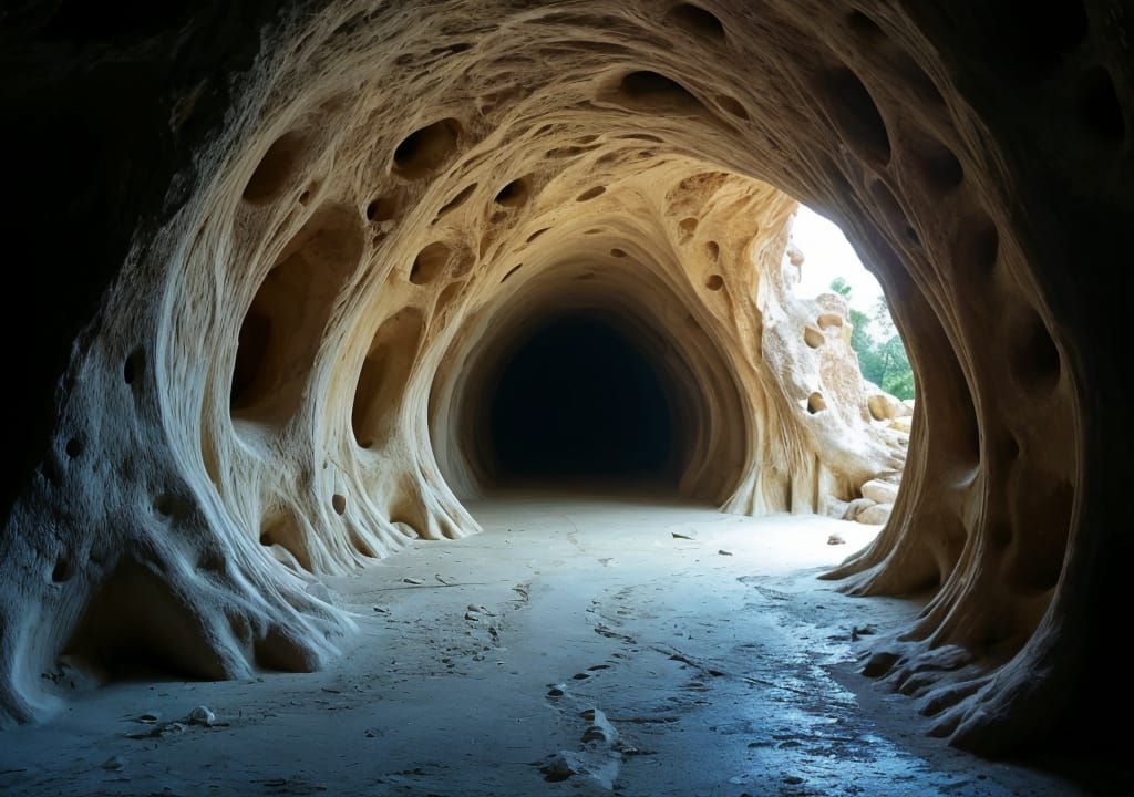 Dramatic Cave Tunnel with Complex Stone Textures
