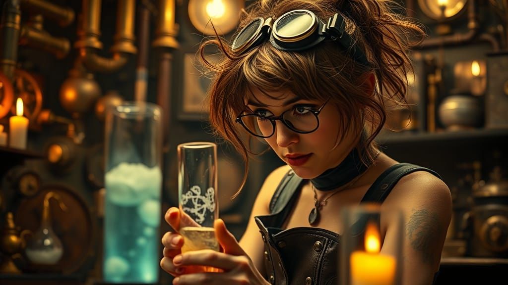 Steampunk Alchemist in a Golden Glow