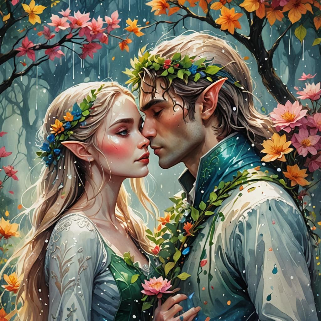 Enchanted Elven Wedding in Watercolor Style