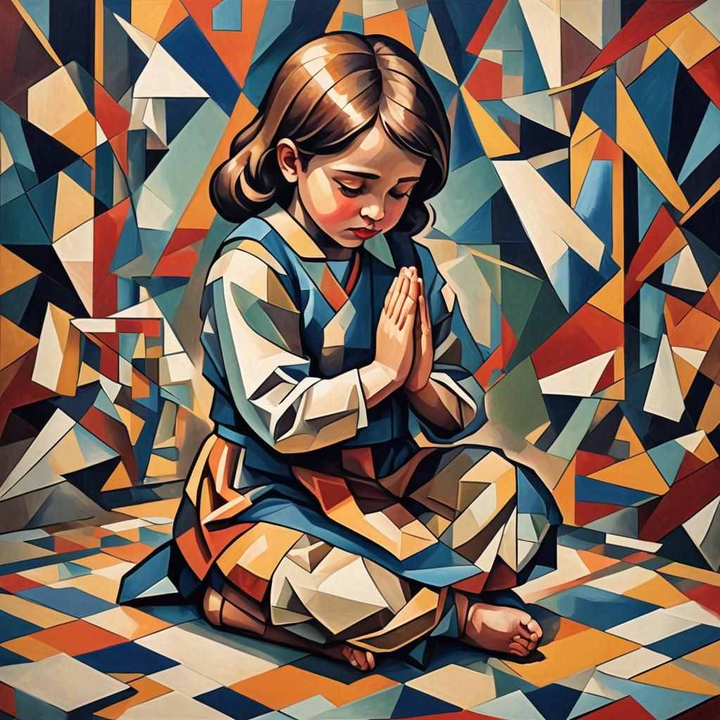 Little Girl Praying: Cubist Art Deco Style