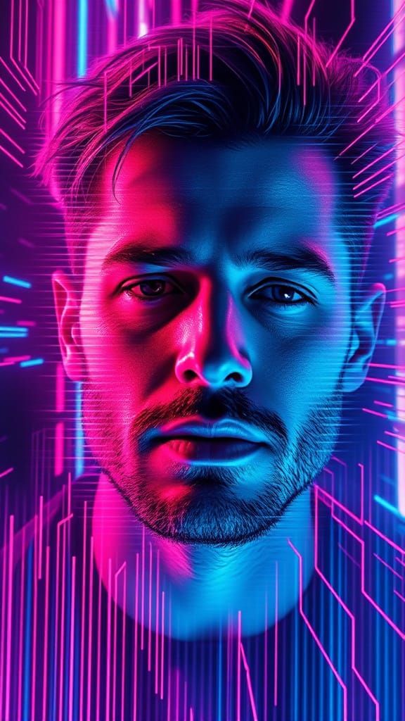 Melting Face in Synthwave Neon Retro Style