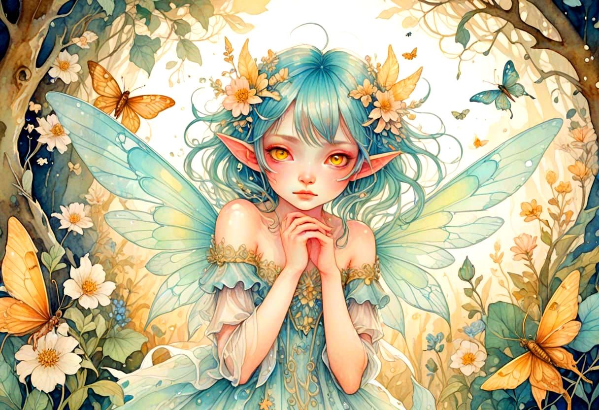 Winged Insectoid Demon Portrait in Manga Watercolor Style