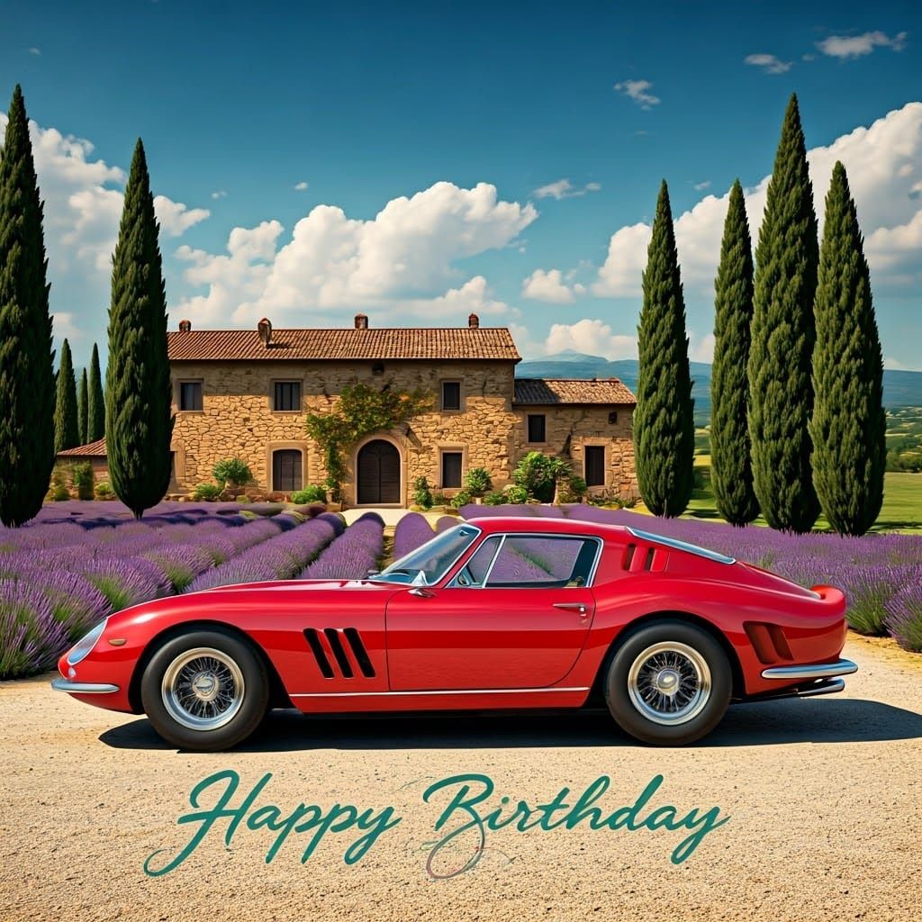 Red Ferrari at Tuscan Villa, Art Deco Style