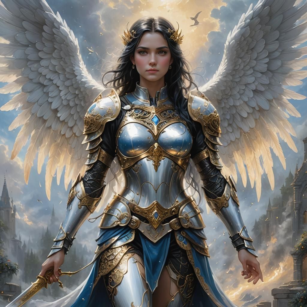 Divided Angel with Golden and Black Armor