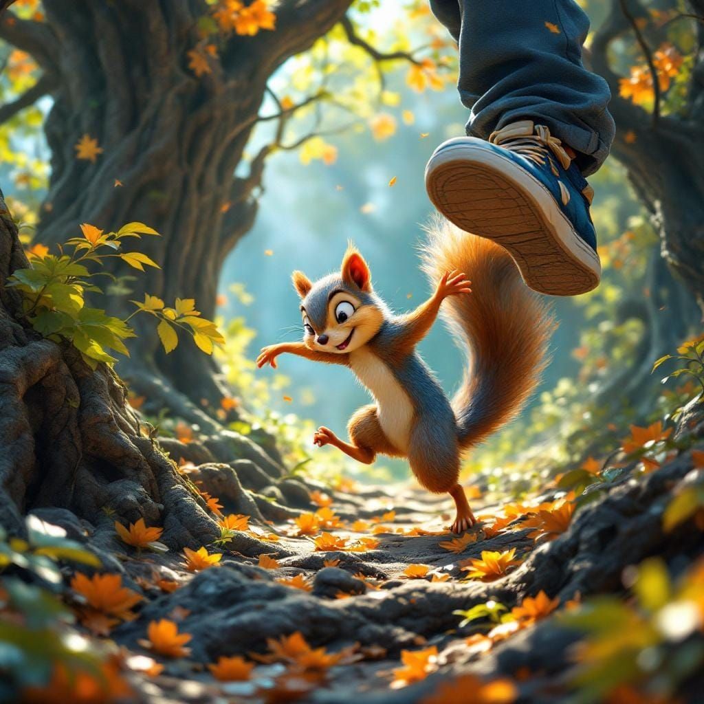 Dancing Squirrel Character in Fantasy Environment