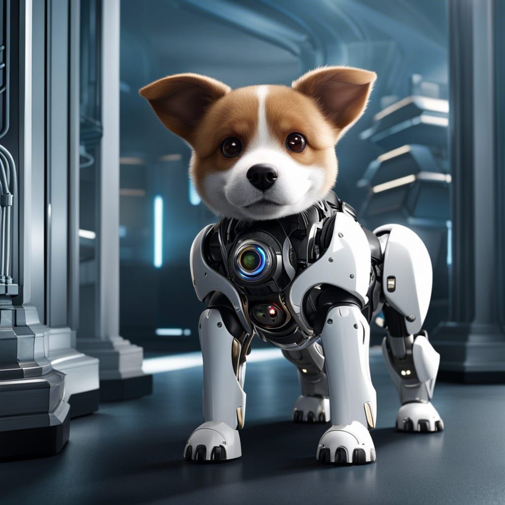 Futuristic Steampunk Robot Dog in Living Room