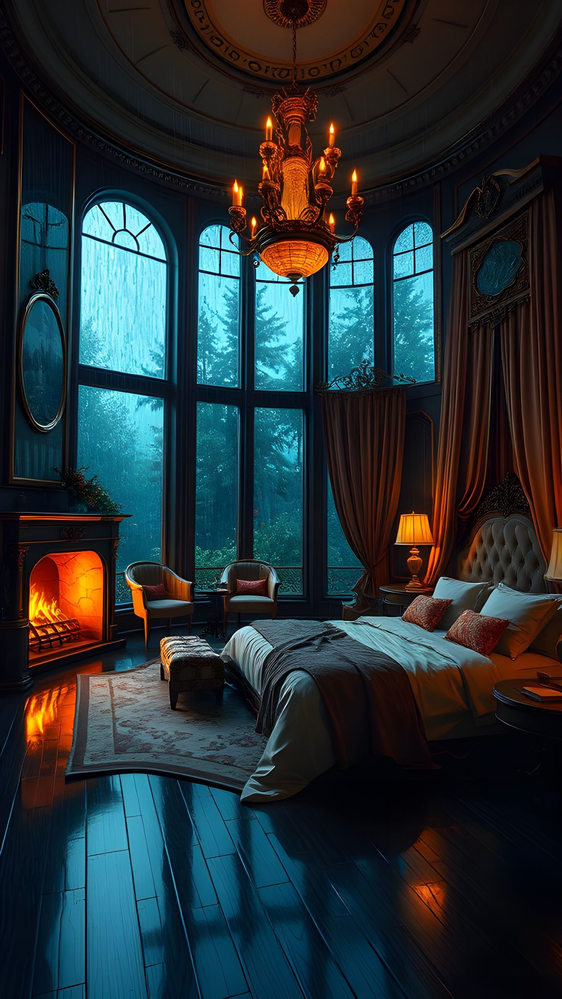 Luxurious Cozy Room at Night in Fantasy Style