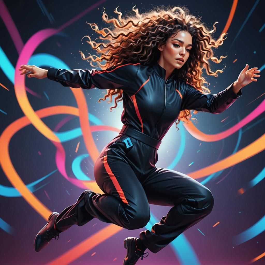 Futuristic Isometric Illustration of Woman Somersaulting