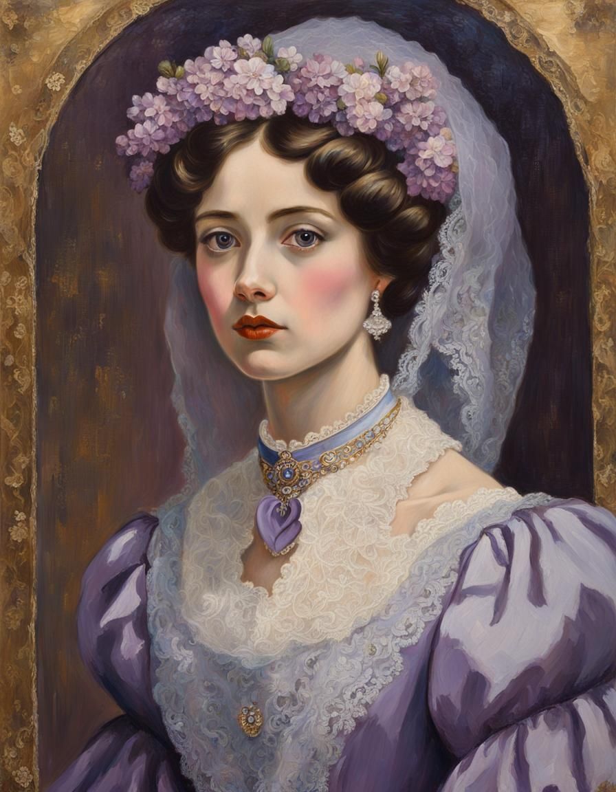 Mysterious Woman with Lace Veil in Oil Painting