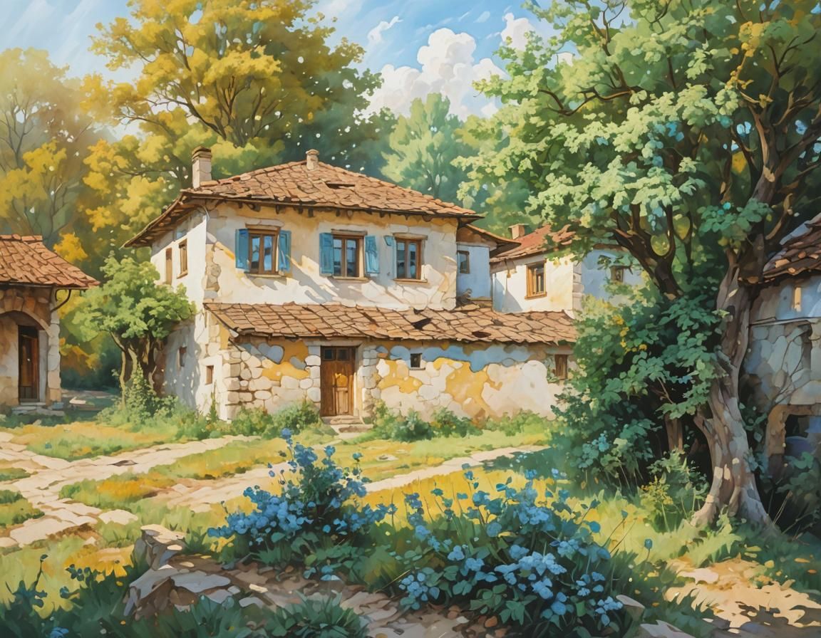 Surreal Melting House Landscape in Oil on Canvas