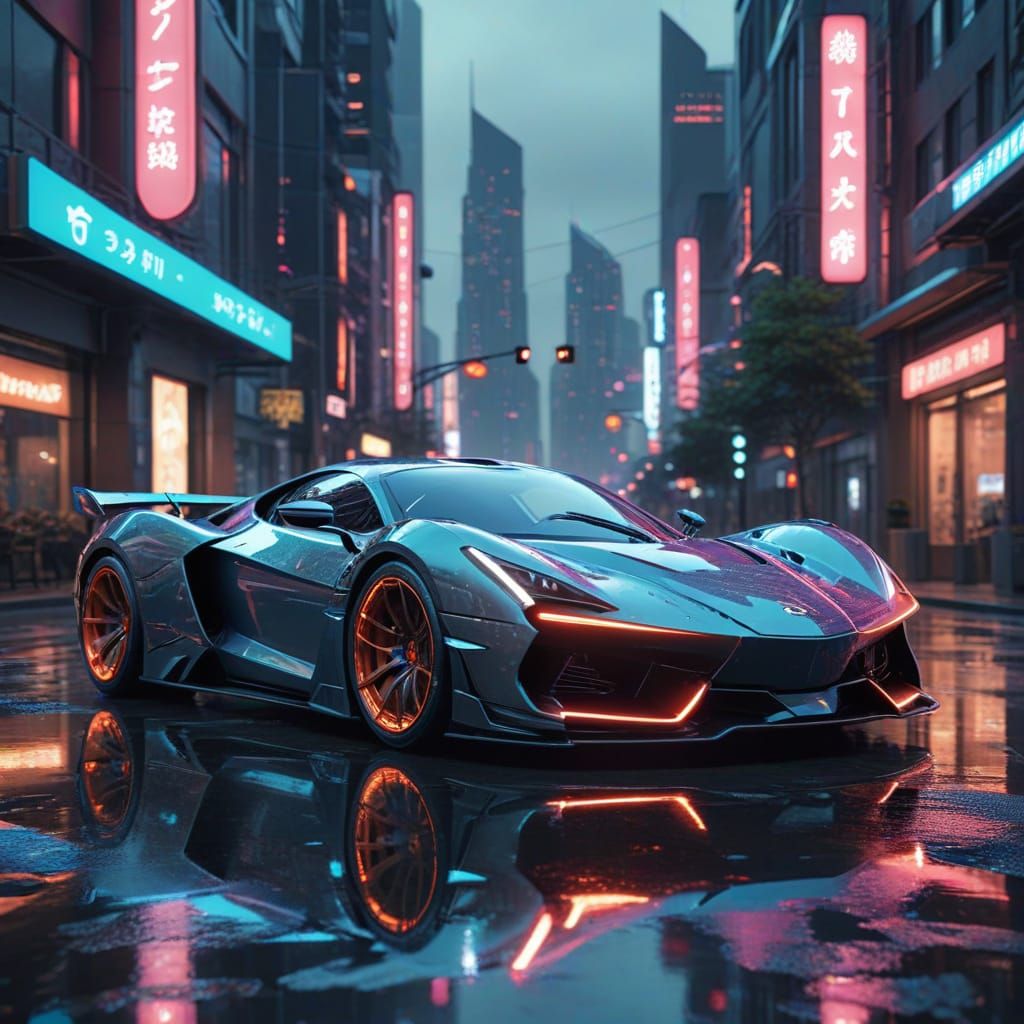 Supercar in Futuristic City as 3D Anime Art