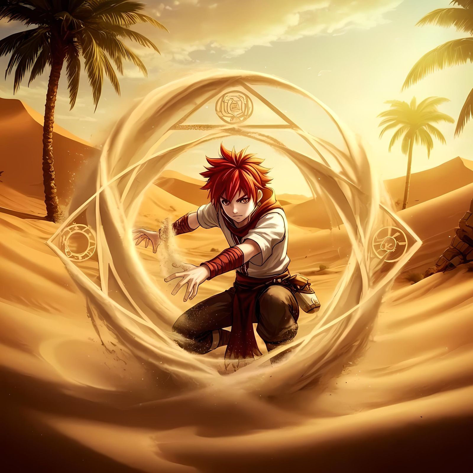 Anime Conjurer Animates Sand in Desert Oasis