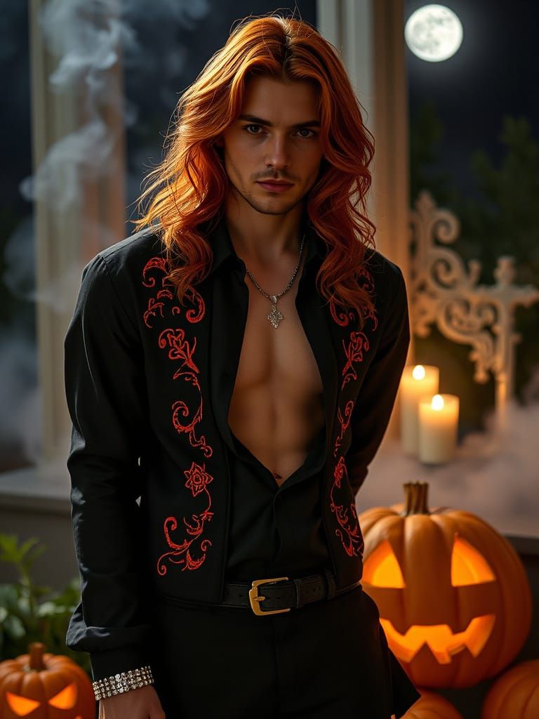 Halloween Fashion Shoot: Red-Haired Model in Gothic Elegance