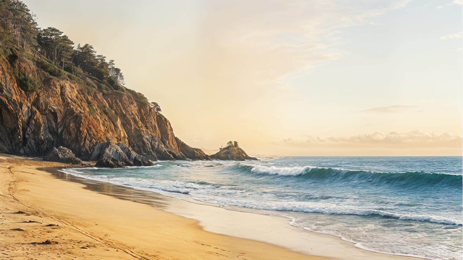 Ancient Beach Scene in Gold and Black Watercolors