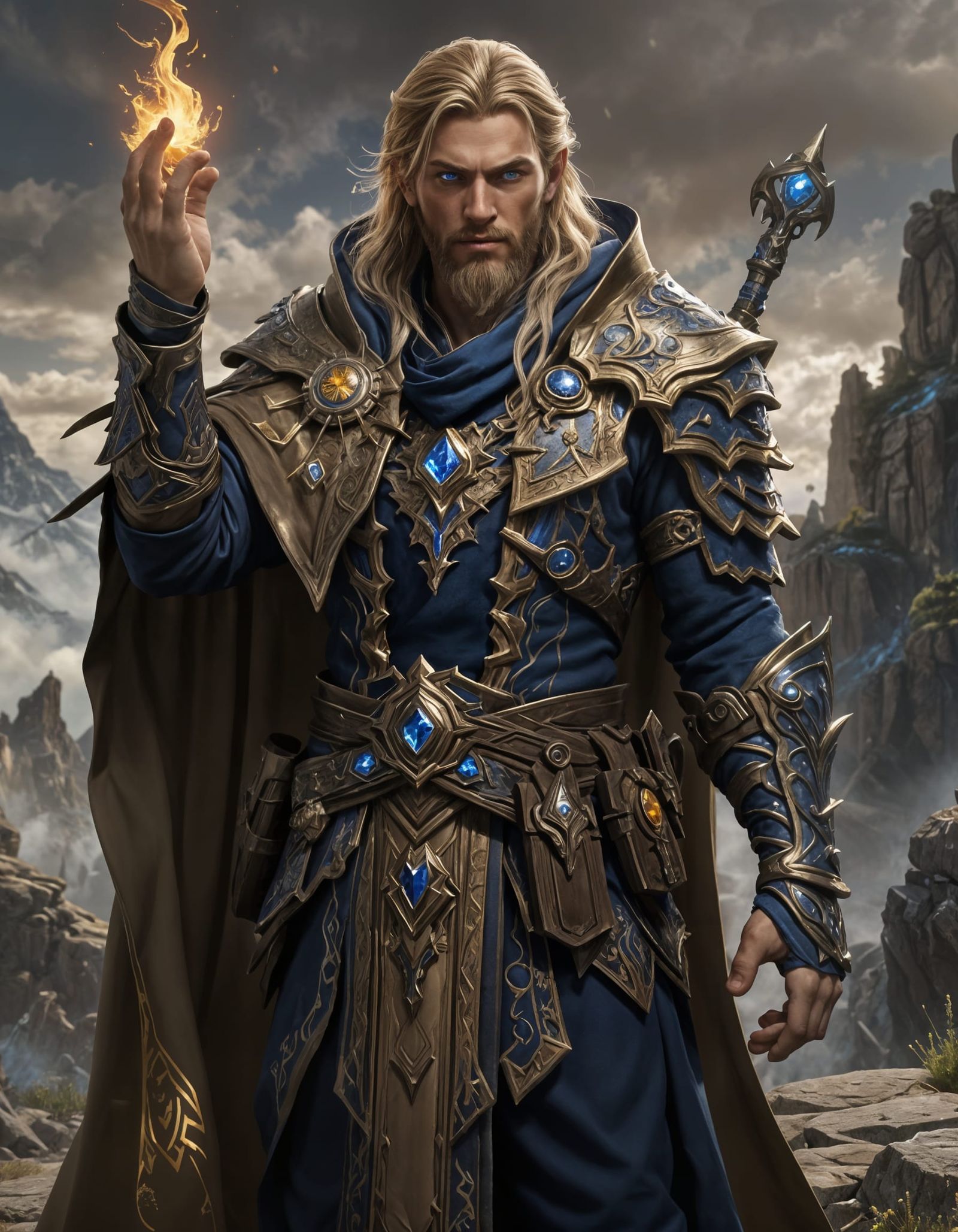 Epic Fantasy Wizard in Warcraft Style, Full Body