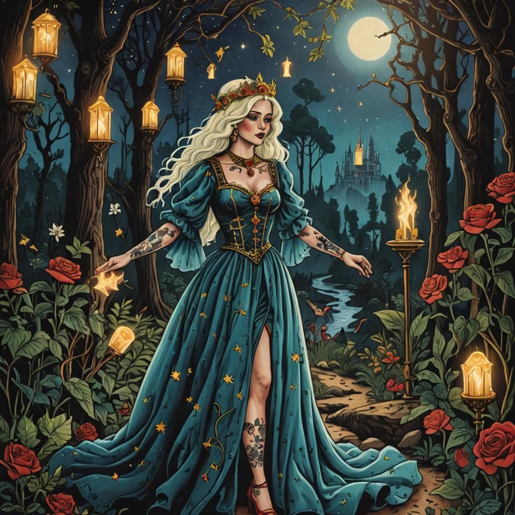 Lady Luck Tarot Card in Tattoo Style