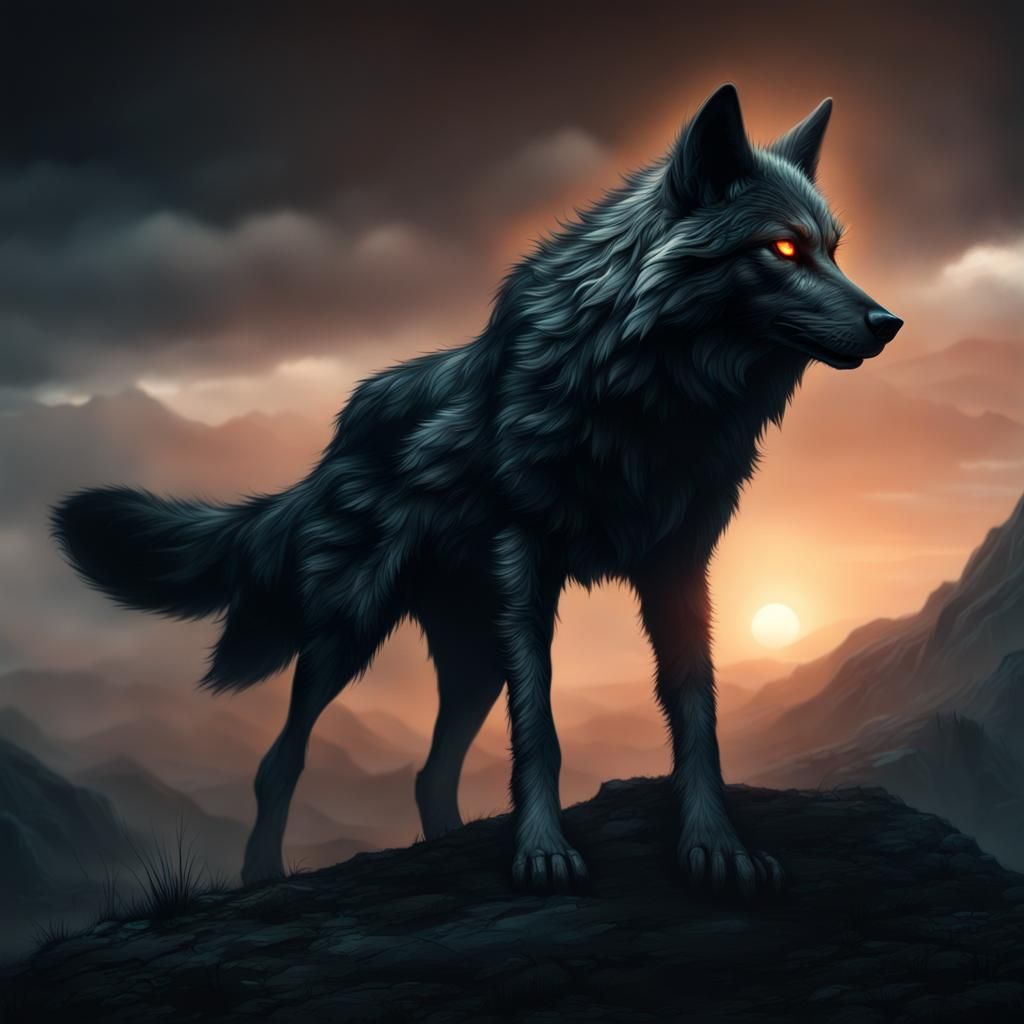 Shadow Wolf with Glowing Eyes: Digital Matte Painting
