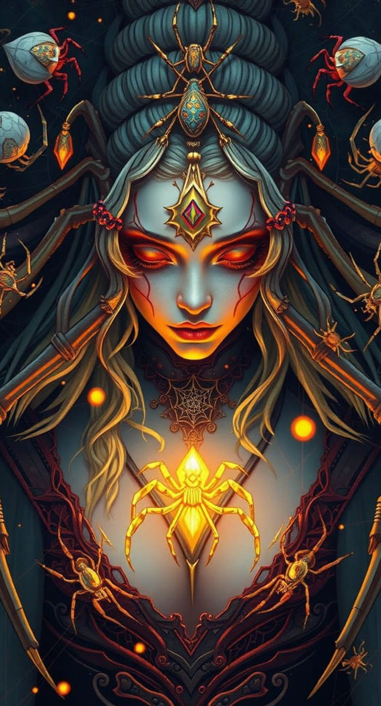 Arachnid Goddess in Oil Painting Style